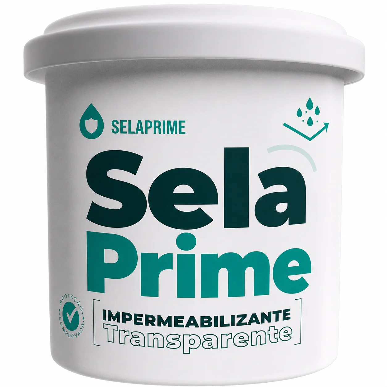 Pote do selante impermeabilizante transparente SelaPrime em fundo branco